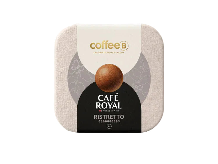 Café Royal Ristretto coffee packaging on a light gray background