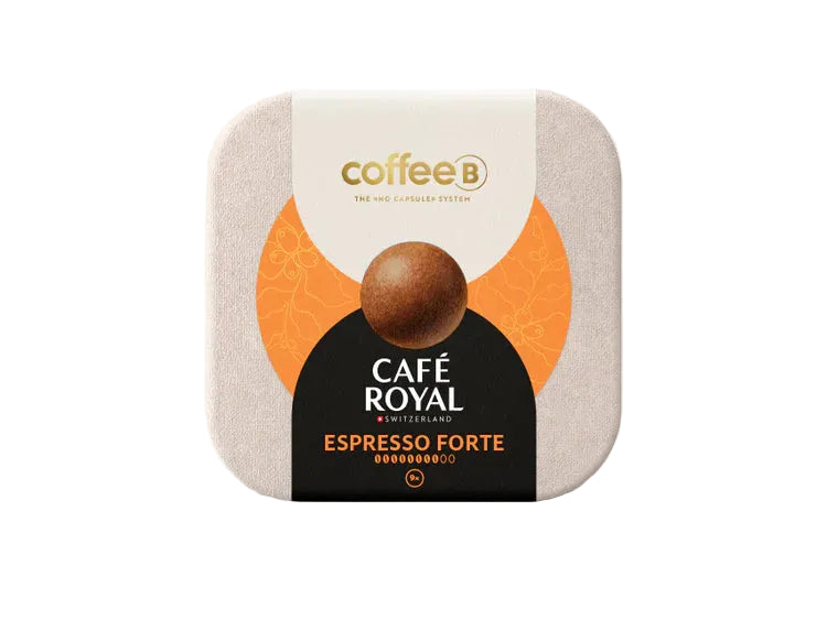 Café Royal Espresso Forte packaging with a coffee bean on a white background