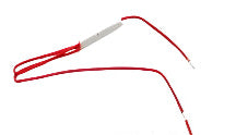 Metallic whisk with red handle on a white background